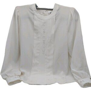 Yves Saint Clair White Blouse Embroidered Classic Size 4 Vintage Buttons
